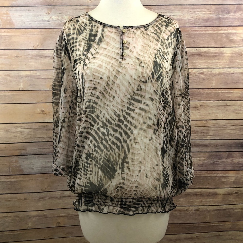 Chico’s Sheer Animal Print Peplum Blouse
